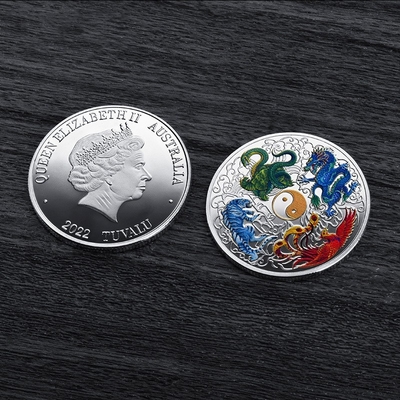 Custom Chinese Four Great Beasts Commemorative Coins Queen Elizabeth Metal Coins