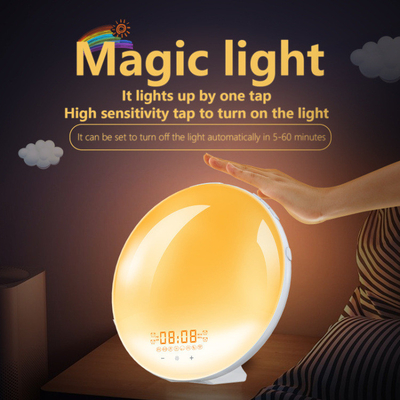 2022 New Smart APP Sunrise Wake up Light Alarm Clock with 8 Natural Music Sunrise Simulation Bedside Night light with FM