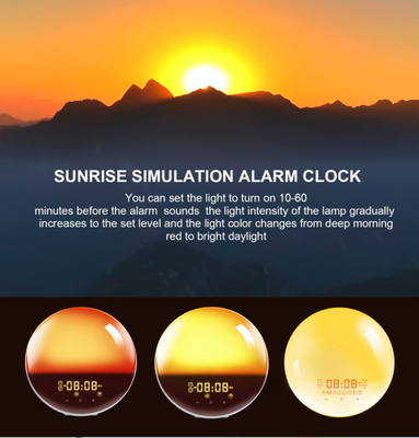 2022 New Smart APP Sunrise Wake up Light Alarm Clock with 8 Natural Music Sunrise Simulation Bedside Night light with FM